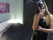 Human Ash-Pot,  Smoke Fetish With A Doll With A Total Body Latex Suit