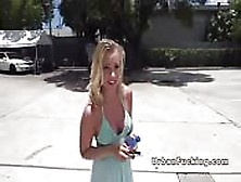 Blonde American Student Bangs In Public