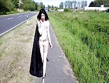 Skank Lucy Ravenblood Walking Nude At A Outdoors Road