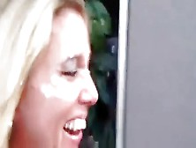 Blonde Walks The Street With Face Covered In Cum