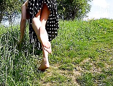 Lovely Blonde Makes Her Hot Feet Dirty By Walking Barefoot On The Way