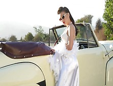 Retro Car And Lana Rhoades Stripping In The Front Seat Outdoors