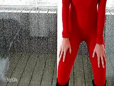 Pegging In Hot Red Bodysuit!