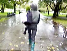 Estonian Girl Walking In The Park