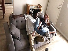 Red Haired Phat Ass White Girl Young Gets Filled With Internal Cumshot From Big Black Cock On Neighbors Couch While Babysitting