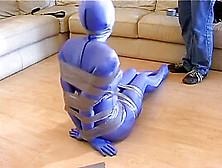 Tape Bound And Gagged In Blue Zentai