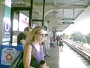 Sweet Blonde Upskirted At The Train Station