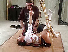 Wasteland Bdsm Sex Master Ties Sex Slave Nyssa To Bamboo For Electro-Pussy
