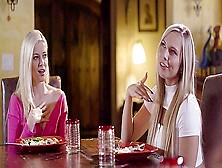 Aidra Fox,  Charlotte Stokely And Elena Koshka - Lesbian - Blonde - Scissoring - Sixty-Nine - Threesome - Under Table - Masturbat