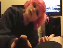 Busty Emo Girl With Pink Hair Gives Her Bf A Blowjob