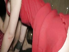Rough Sex With 2 Girls,  Red Dresses,  Red Lipstick,  Cum
