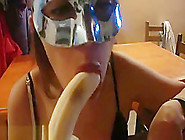 Pretty Latin Masked Wife Fun With A Banana And Make A Hot Blowjob, Enjoy