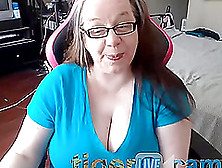 Mature Nerdy Milf Exposes Her Huge Natural Tits On A Chair