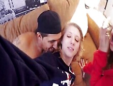 Two Tight Teen Besties Enjoyed Foursome Sex On The Couch