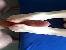 Sensual Footjob Big Cumshot On Gf White Nylon Feet