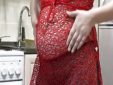 Pregnant Milf With A Very Hairy Pussy,  Fucking With A Dildo In The Kitchen