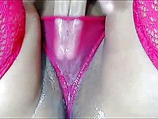 Wet And Juicy Pussy Dripping Squirt Over Panties In Closeup