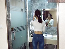 Chinese Ballbust In Tight Jeans