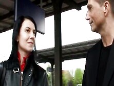 Slim German Hoe Pick Up At Train Station And Pounded