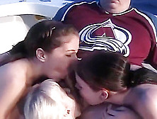 Two Girls Make Love Then Three Girls Team Up On One Guy