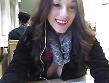 Naughty Brunette Camming In The Public Library