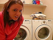 Horny Teen Riding A Dildo On Top Of A Washing Machine