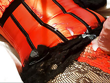 Crossdresser Corsetlovercd Wanks And Cums In Red Sati Corset
