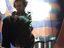 Nasty Curly Brunette Is Peeing In A Sexy Toilet