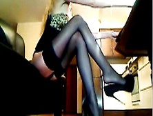 Fuckable Blonde Milf In Attractive Black Stockings And High Heels Chatting Live With Her Clients