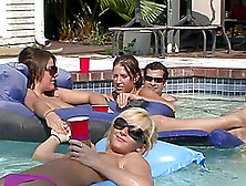 Hot Models At The Pool Party Outdor Drinking And Showing Off Tits