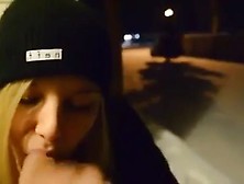 Busty Girlfriend Gives Blowjob In The Snow