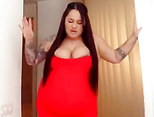 Big Belly Bbw In Red Dress