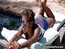 Nubian Princess Blows Big White Cock By Pool