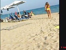Astounding Greek Juvenile.  Yellow Bikini At The Beach Teasing Us