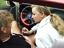 A Blonde Slut In Mesh Leggings Fucks And Sucks In A Sports Car