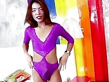 Asian Ladyboy Meen Takes Off Her Purple Lingerie And Jerks