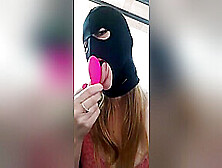 Masked Girl Sucking Her Sex Toys