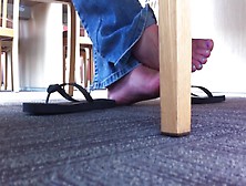 Hidden Footsie In Library, Needs Time But She Likes It