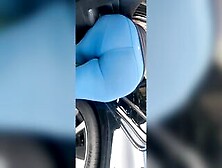 Huge Fat Ass Inside Blue Leggings At The Car Wash