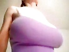 Karine Purple Top Big Huge Bouncing Saggy Boobs