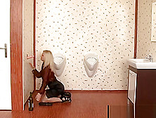 Gloryhole Facial On Horny Blonde At Toilet