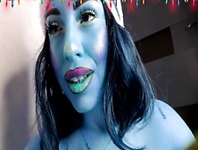Smurfette Plays With Her Giant Blue Tits And Butt