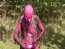 Messy Cute Girl,  Dirty Muddy And Gunged In Sexy Pink