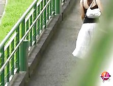 Asian Babe In A Long White Skirt Gets Street Sharked.