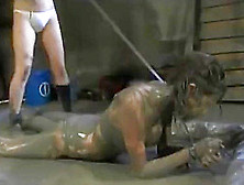 Japanese Femdom Mud Wresting With Sex Slave And Beating Her