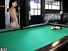 Hot Brunette Cassi Plays Pool Naked And Gives A Hot Touch To The Game