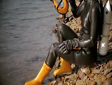 Rubber Scuba Girl With Rubber Boots