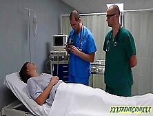 Two Perver Doctors Fucked Brunette Babe On The Couch