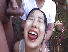 Japanese Girl Gets Some Cum All Over The Face