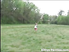 Cute 18Yo Teen Kitty Flying A Kite Out In A Field